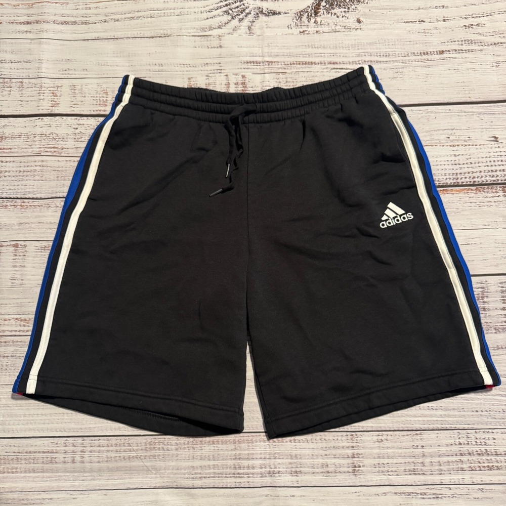 Adidas Sweat Shorts Black Activewear Striped Men's Size XL - Picture 1 of 12